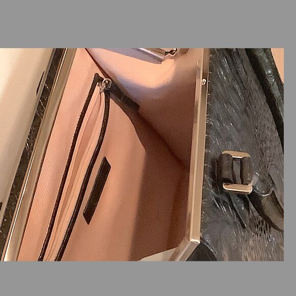 Ann Taylor Black embossed  crocodile  leather  top handle, framed satchel bag - Picture 13 of 13